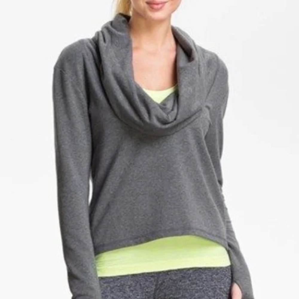 *LIGHT GRAY* Zella Heather Cowl Neck Flattery Hoodie Crop Top Size M,‎ NWT